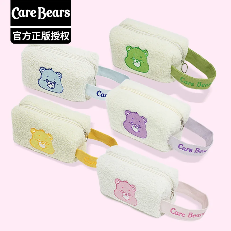 Kawaii Rainbow Bear Make Up Bags, Anime Carebears, Nuvens Sherpa Cosmetic Bag, Estojo de Lápis Estudante Dos Desenhos Animados, Porta-moedas, Presente da menina