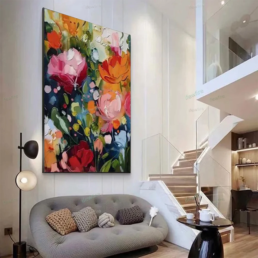 High Quality Hand Painted Tree Oil Painting Abstract Palette Knife Texture Flower Canvas Art Wall Pictures Cuadros Home Decor