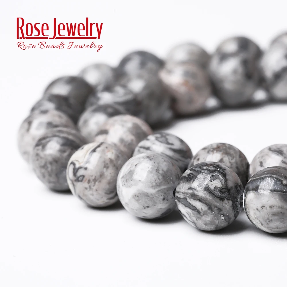Factory Price Natural Stone Gray Picasso Map Jaspers Round Beads 16\