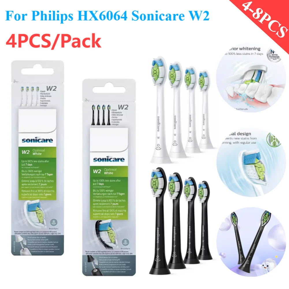 4PCS/Pack Replacement Brush Heads For Philips HX6064 Sonicare W2 Electric Toothbrush Replacement Toothbrush Head Nozzles