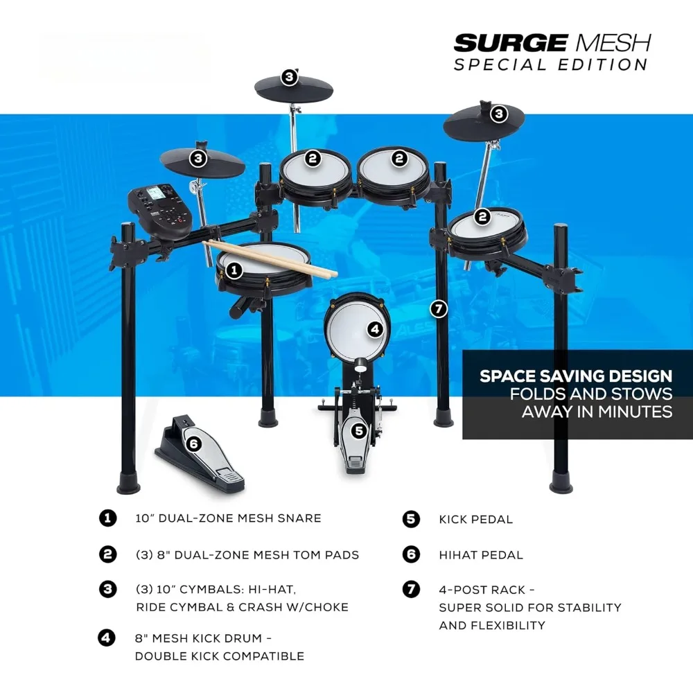 Electronic Drum with USB MIDI Connection, Silent Mesh Head, Drum Module, Solid Frame, 40 Sets and 385 Sound Electric Drum Kit