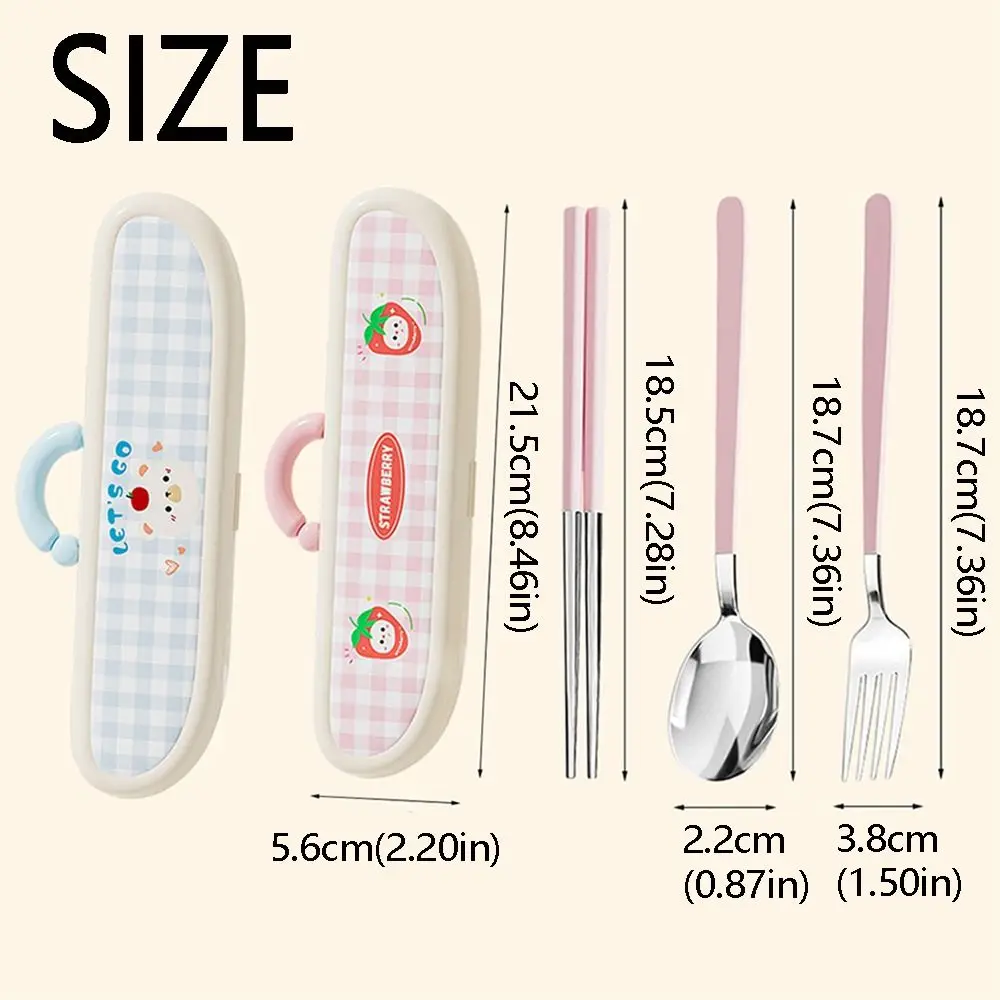 3in1 Portable Tableware Set Cartoon Pattern Dopamine Spoon Cutlery Set Storage Box Stainless Steel Flatware Set Camping Travel