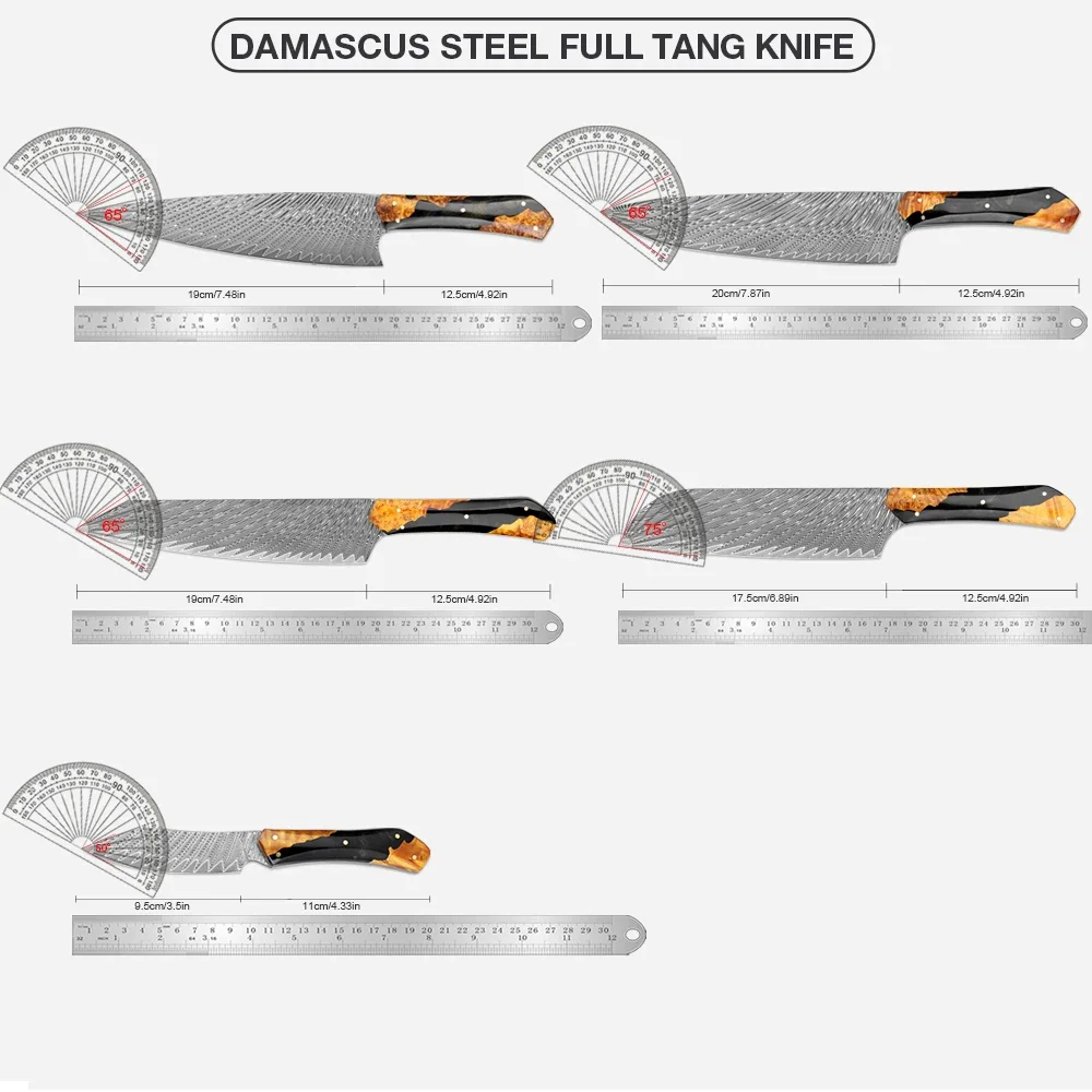 Набор кухонных ножей из дамасской стали, 1-5 шт., нож шеф-повара Full Tang, нож Santoku, острый нож для очистки овощей, ножи с ручным кованым стальным лезвием