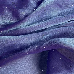 Hot Drill Ice Flower Wrinkle Shiny Translucent Star Gauze Fabric for Dress Children's Lolita Skirt Fashion Desinger Fabric