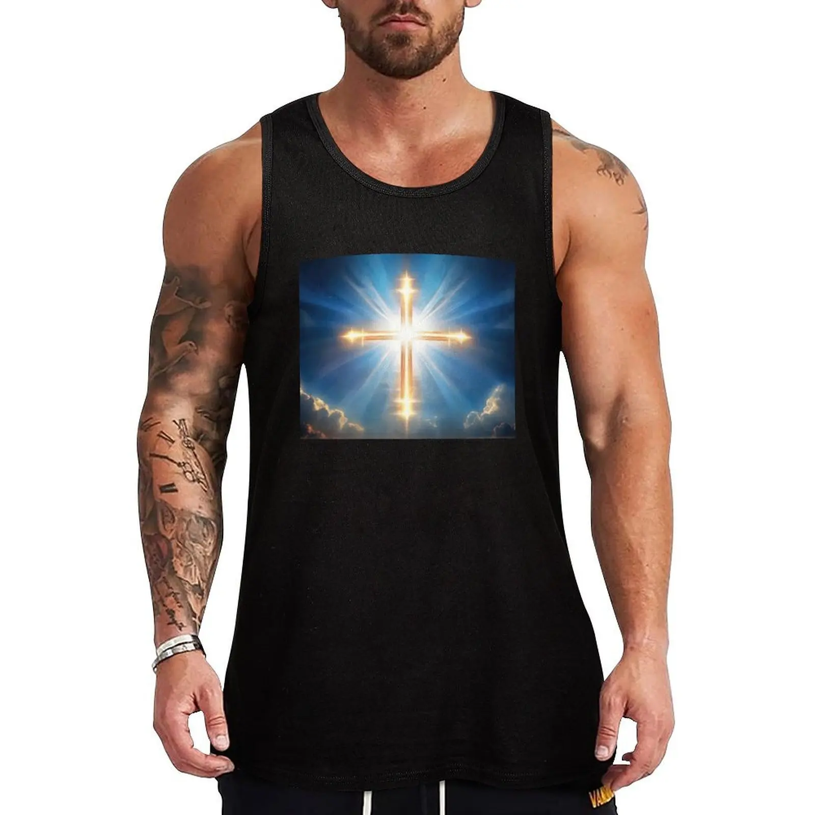 cross easter magical landscape Tank Top Vintage Graphic Tank Top Retro Print Sleeveless Tee