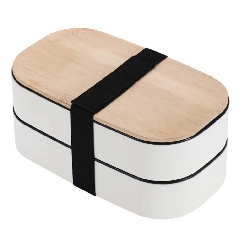Picnic 1200ML Divided Lunch Box Wooden Cover Double Layer Japanese Bento Box Portable Microwave Food Container For Kids