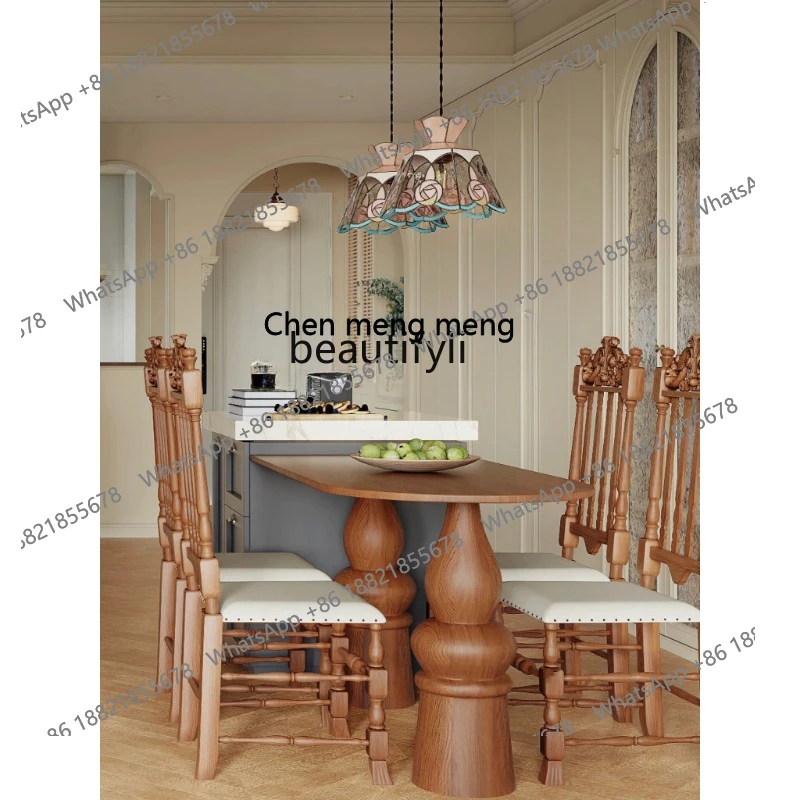 

American Retro Oval Solid Wood Roman Column Dining Table Simple Home Small Apartment Dining Table