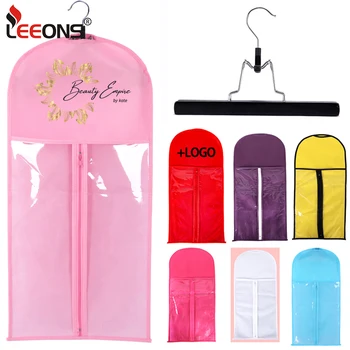 Logotipo personalizado rosa extra longo extensão do cabelo titular perucas saco com cabides de madeira 1 conjunto saco de armazenamento peruca e cabides para viagens diariamente