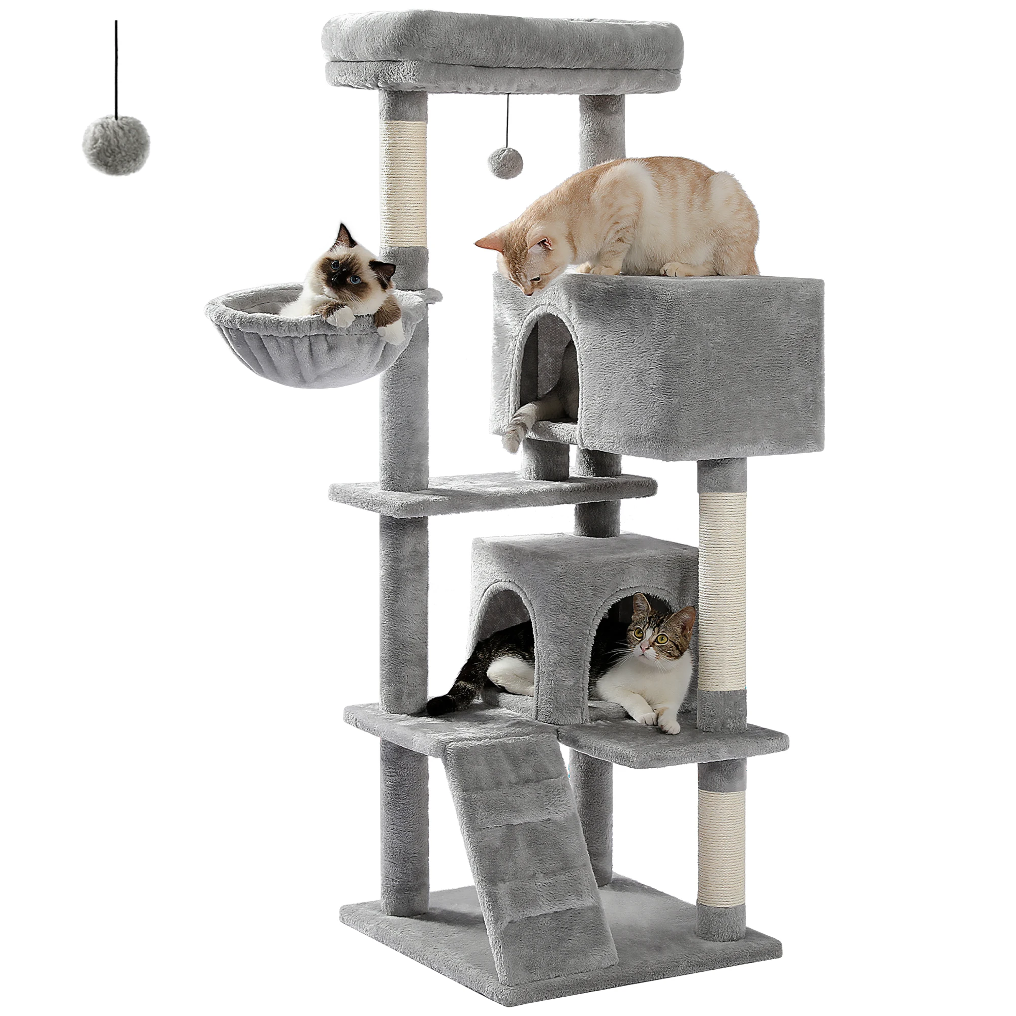 

Multi-Level Luxury Cat Tree Tower with Cat Condo Cozy Perches Pet Play House Scratching Post Stable Cat Tower with Hanging Ball