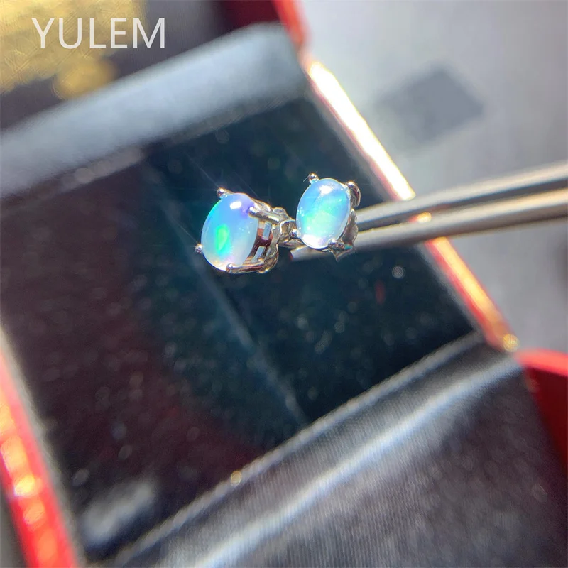 YULEM  Natural Stone Opal 4x6mm Earrings s925 Silver Lucky Hope Studs Earring Lover Jewerly for Women Gift High Quality