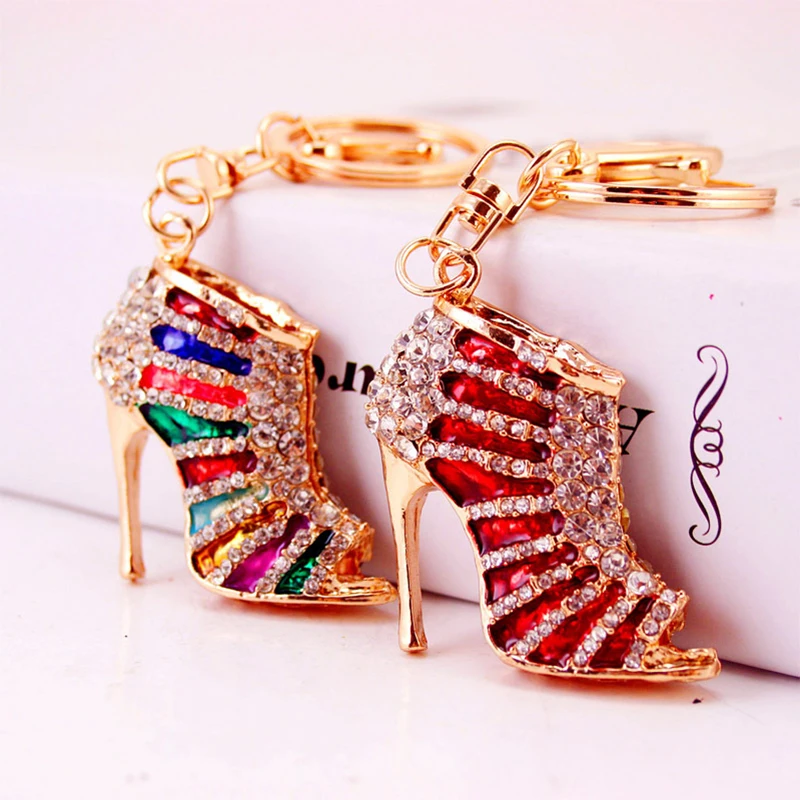 Creative Colorful Epoxy Craft Set High Heels Shoes Keychain Ladies Bag Accessories Metal Pendant Small Gift Jewelry