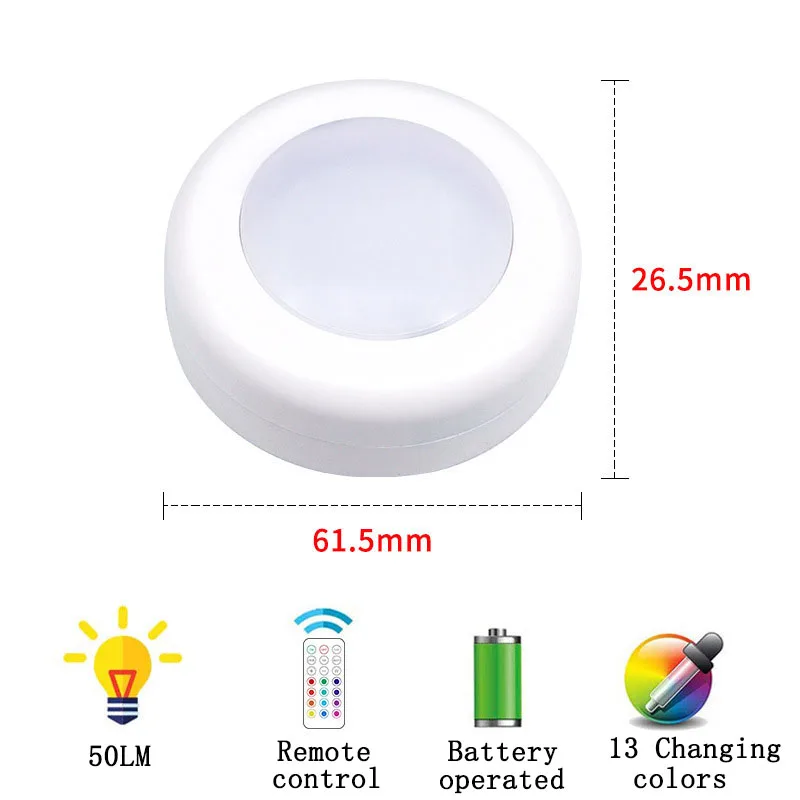 LED Puck light Remote Control 16 Color Changeable Dimmable Wireless Touch Sensor Battery Operated Kitchen Hallway Ambient light