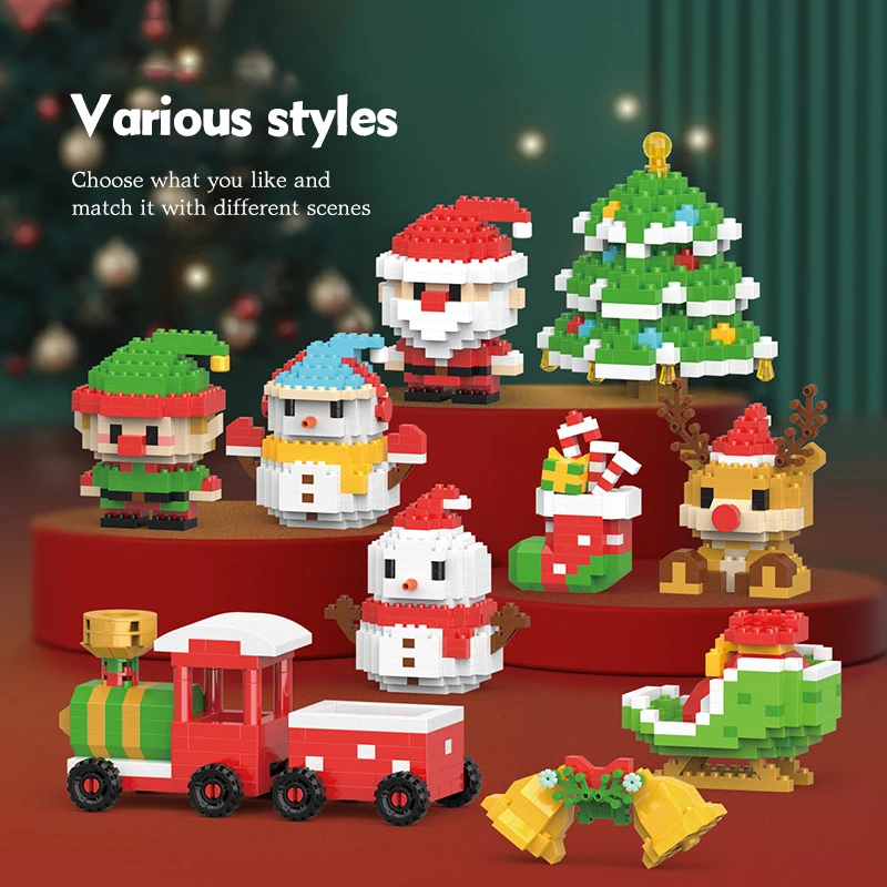 Christmas micro-particle building blocks Santa Claus snowman elk assembly Christmas toys gift decoration