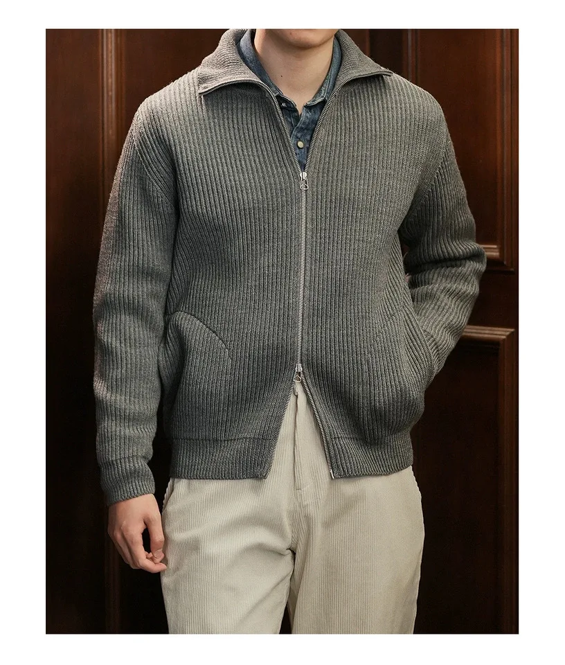 

OKONKWO braided double zipper wool sweater thick lapel wool coat cardigan sweater stand collar sweater