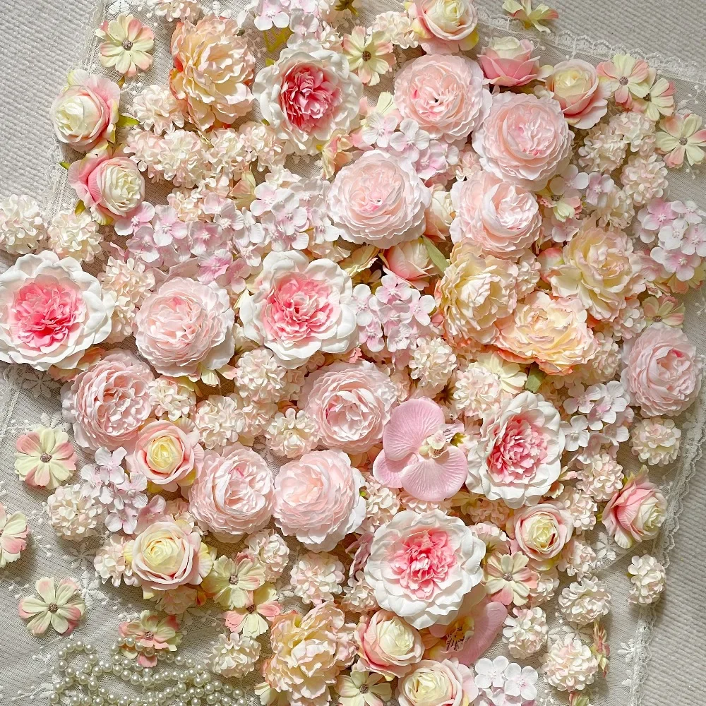 Pink simulated flower mix and match DIY handmade material bag flower head handmade hairpin flower headdress garland hairpin deco
