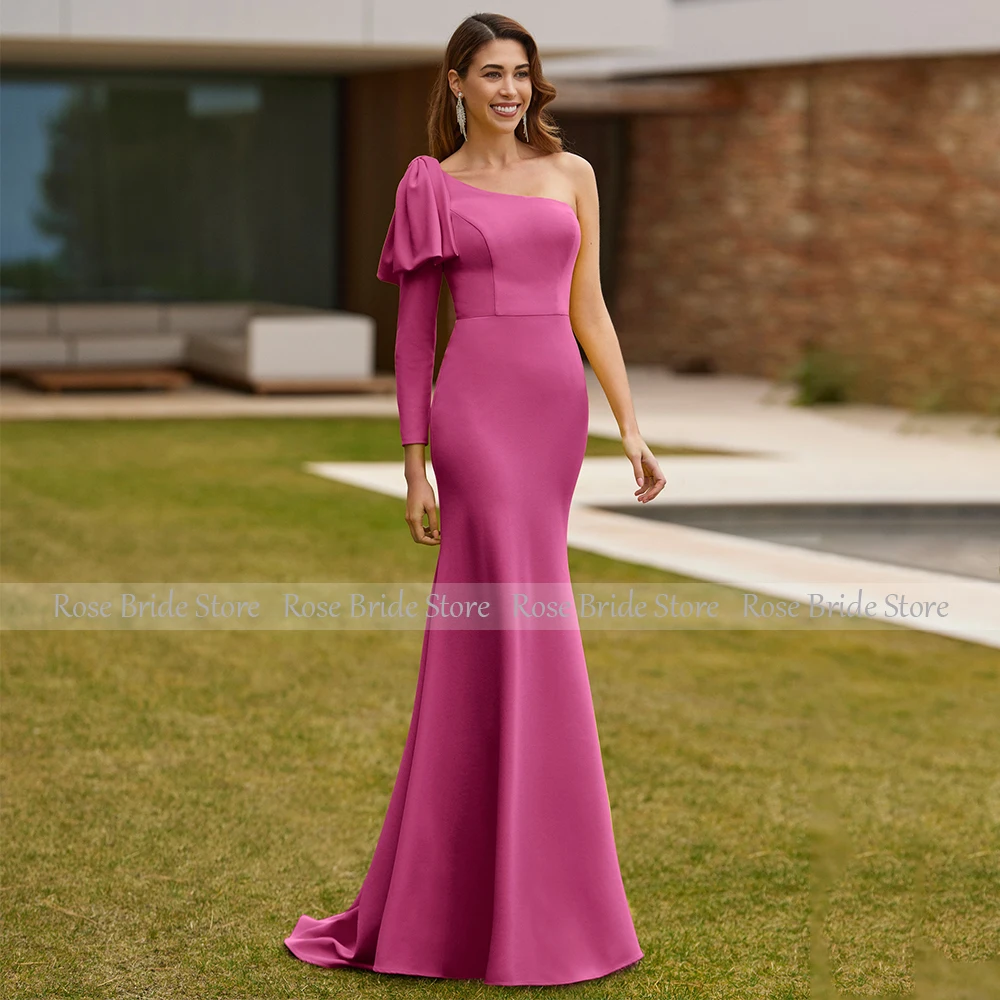 Yellow Wedding Party Dresses One Shoulder Long Sleeve Mermaid Evening Gowns for Women 2024 Big Bow Trumpet Formal Party Dress