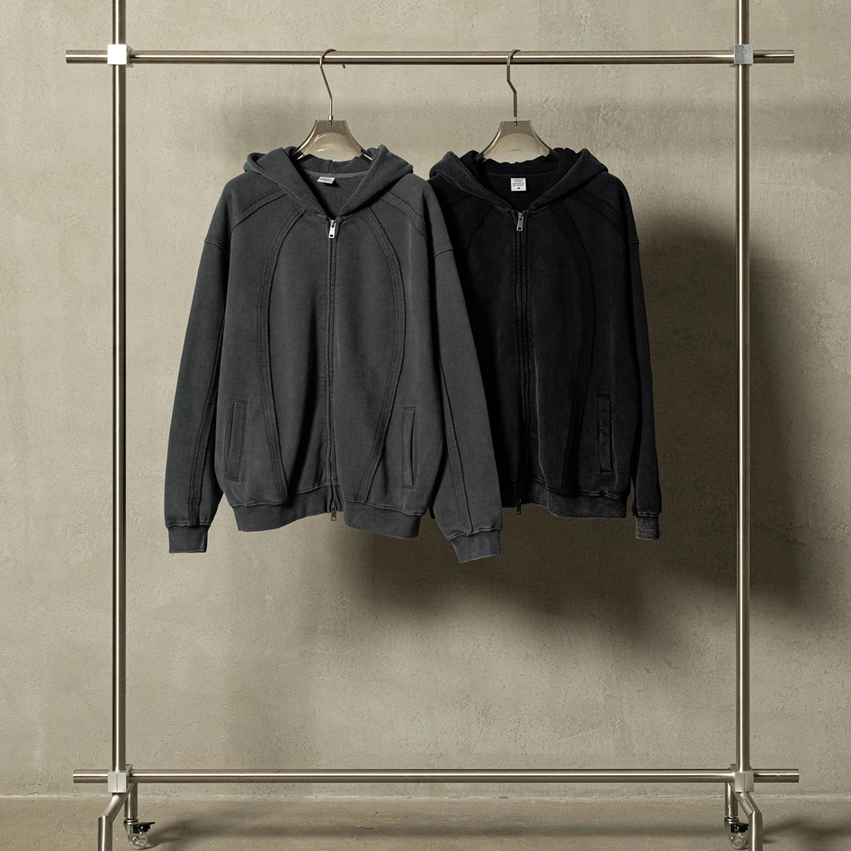 2025 Autumn and Winter Fashion Vintage Wax Printed Fleece Zip Up Sweatshirt Men's Plus Velvet Distressed Zippered Hoodie Coats