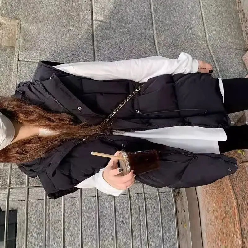 

Autumn Winter New Cotton Vest Jacket Women’s Loose Hooded Thicken Warm Slim Sleeveless Waistcoat Coat Female Casual Ladies Tops