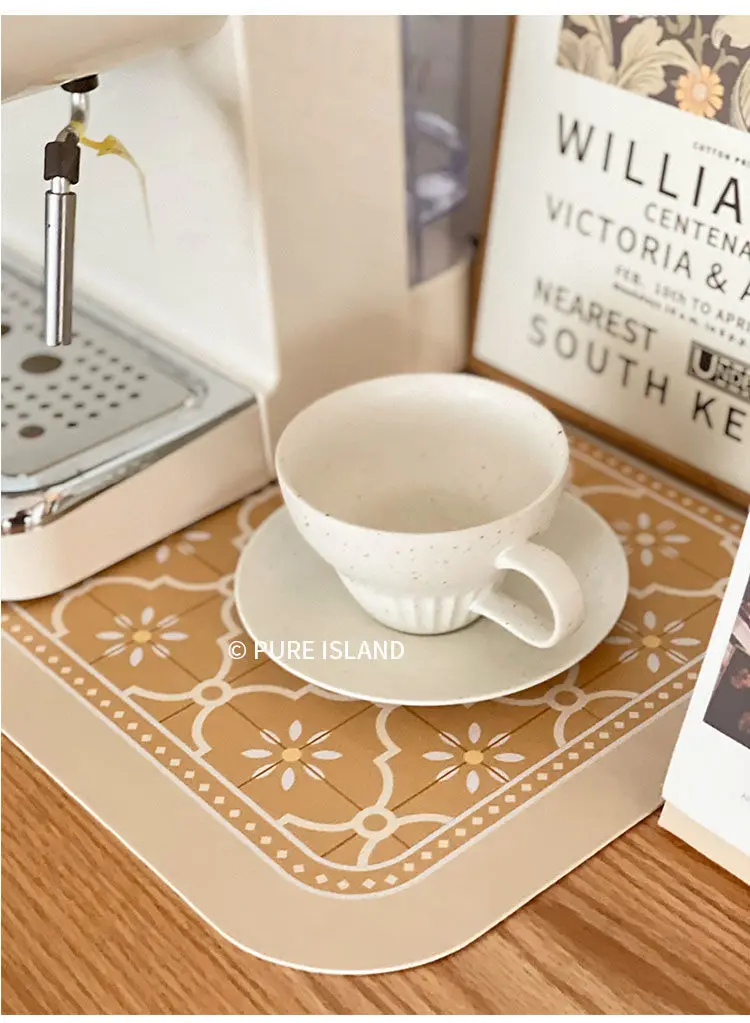 30x45cm retro beige yellow geometric pattern table mat waterproof/oil-proof heat-insulating mat pu leather bowl coaster