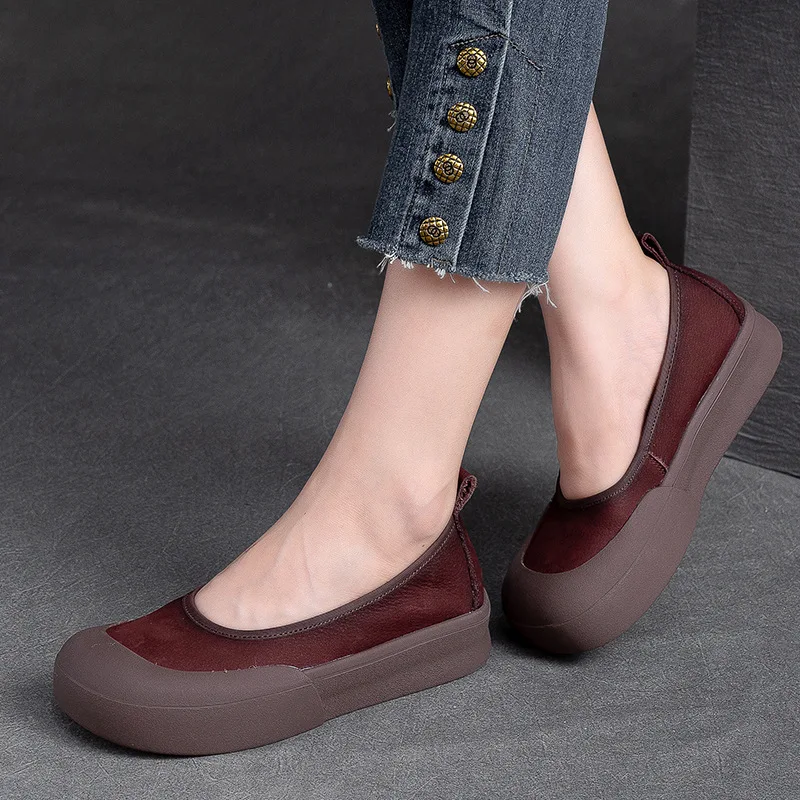 GKTINOO New Design Literary Style Women Flat Platform Shoes Slip-On Loafers Genuine Cow Leather Shallow Handmade Retro Shoes