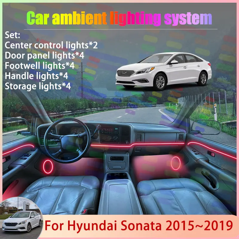 

For Hyundai Sonata 2015~2019 2016 2017 LF MK7 7th 2/18 in 1 Car Atmosphere Light Lamp RGB Shade Ensemble Streamer Atmosphere Set