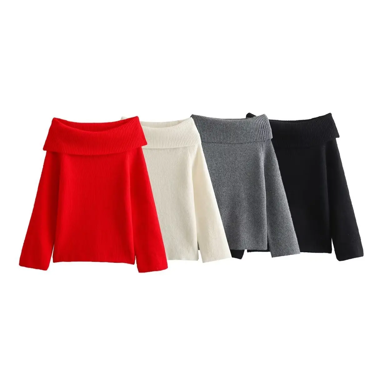 Women's Autumn And Winter One-Shoulder Off-Shoulder Sexy Slim Fit Solid Color Pullover Sweater B62839