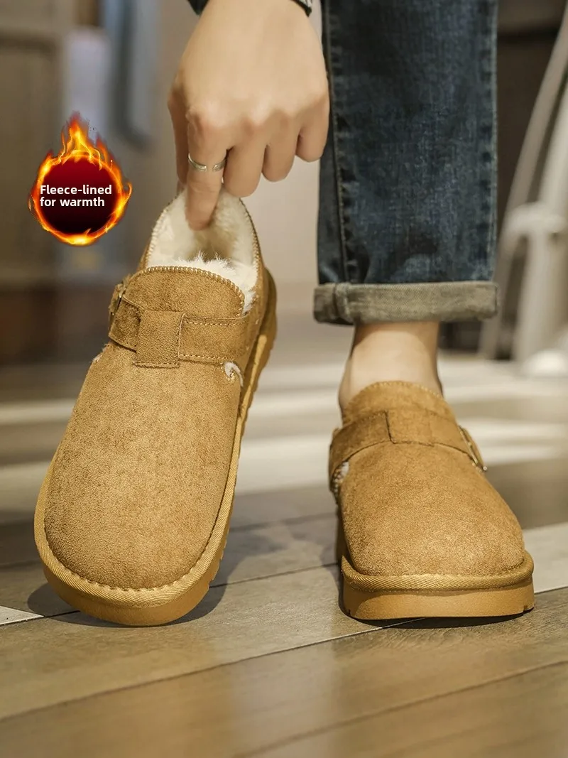 Men's Winter Thickened Fleece Lined Snow Boots Outdoor Warm Casual Short Tube Synthetic Leather Boot with Rubber Sole
