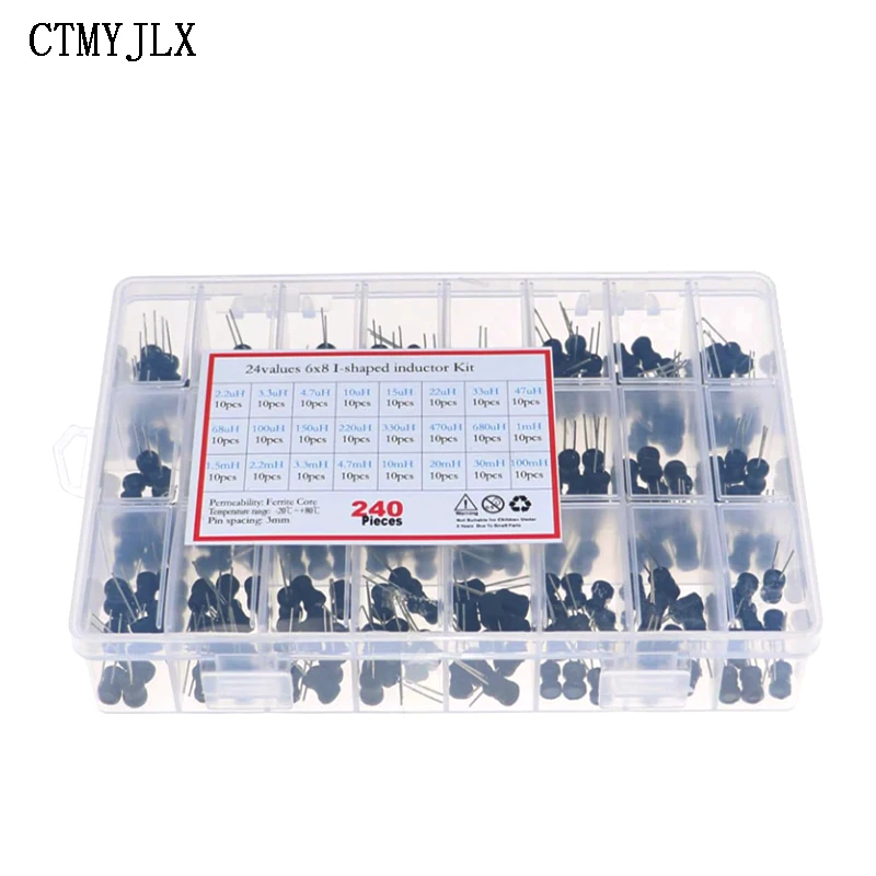 

240Pcs/Box 24Values 6*8mm Choke Inductors Kit 2.2uH 3.3uH 4.7uH 6.8uH 10uH 22uH 47uH 68uH 100uH 220uH 1mH 4.7mH 100mH Inductor