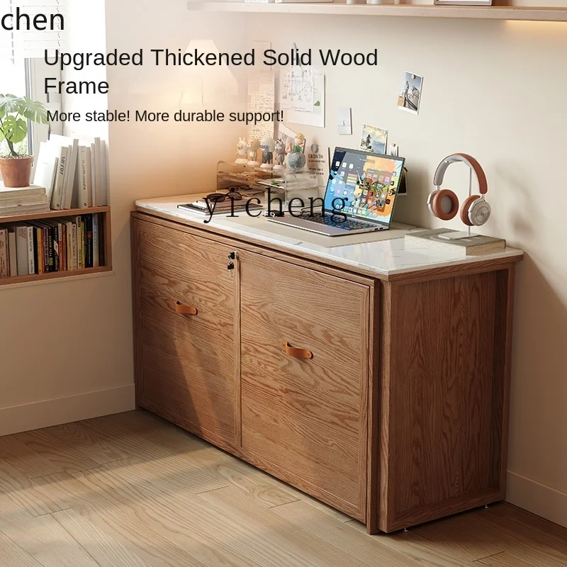 

ZML rock slab solid wood desk corner retractable study desk integrated folding invisible bed