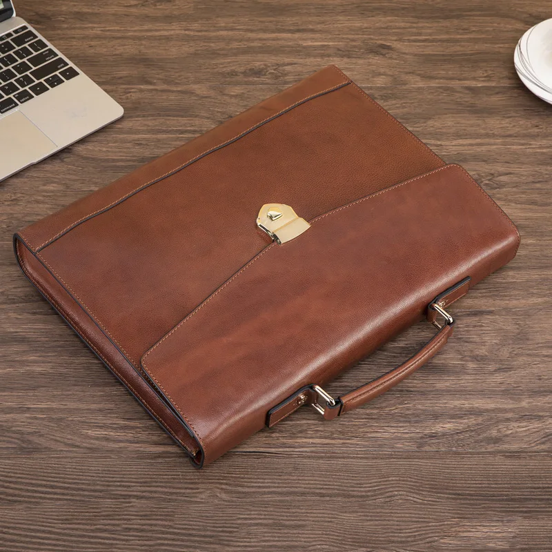 *Retro-stijl zakelijke leren draagbare herendocumententas A4 documentleer