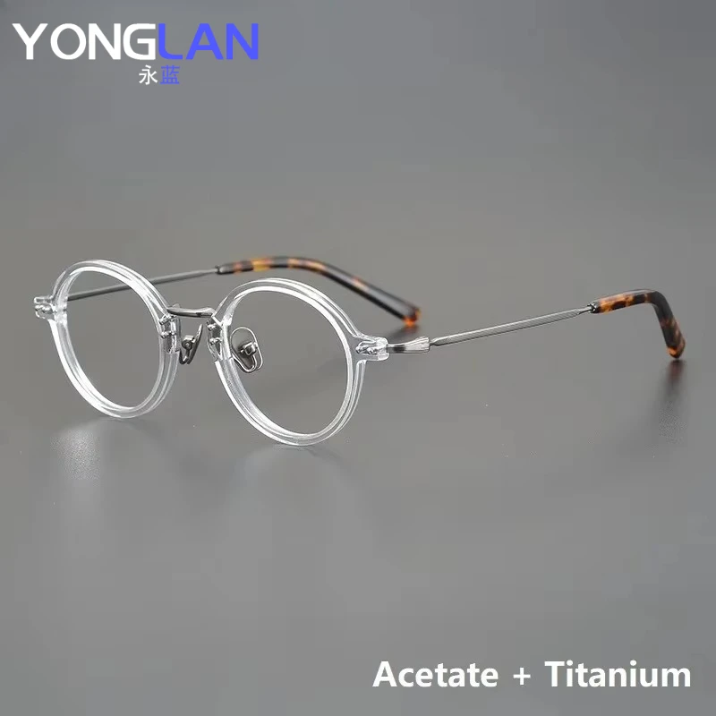 Japanese Designer Titanium Glasses Frame Men Women Retro Round Myopia Eyewear Big Face Ultra Light Rim Handmade Eyeglasses New