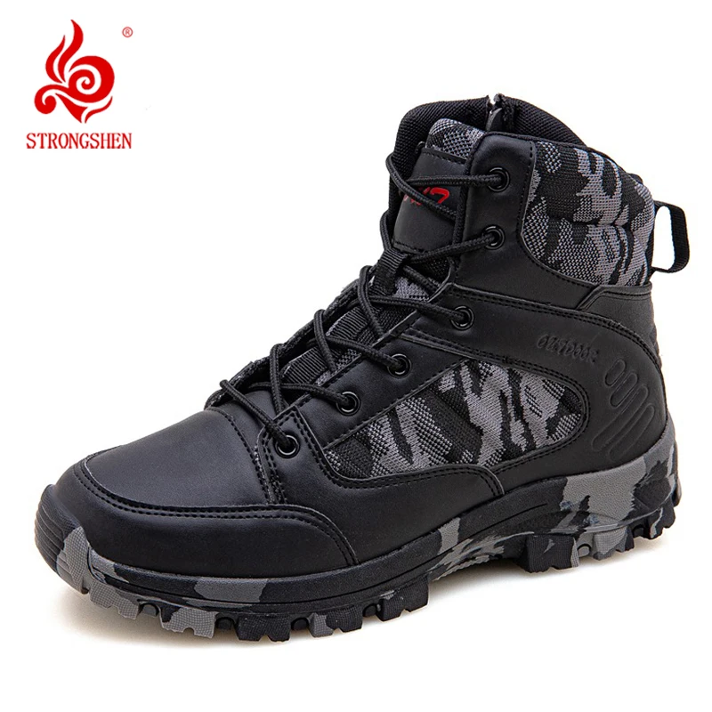 STRONGSHEN Men Hiking Boot Winter Outdoor Shoes Non Slip Special Force Desert Tactical Combat Ankle Boots Man Shoes Plus Size