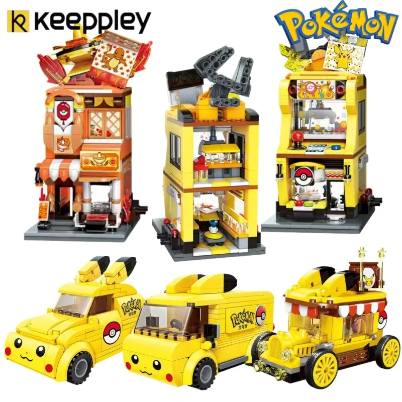 keeppley-pokemon-building-blocks-pikachu-mini-car-bus-street-view-architecture-cartoon-charmander-bulbasaur-assembly-toy-model