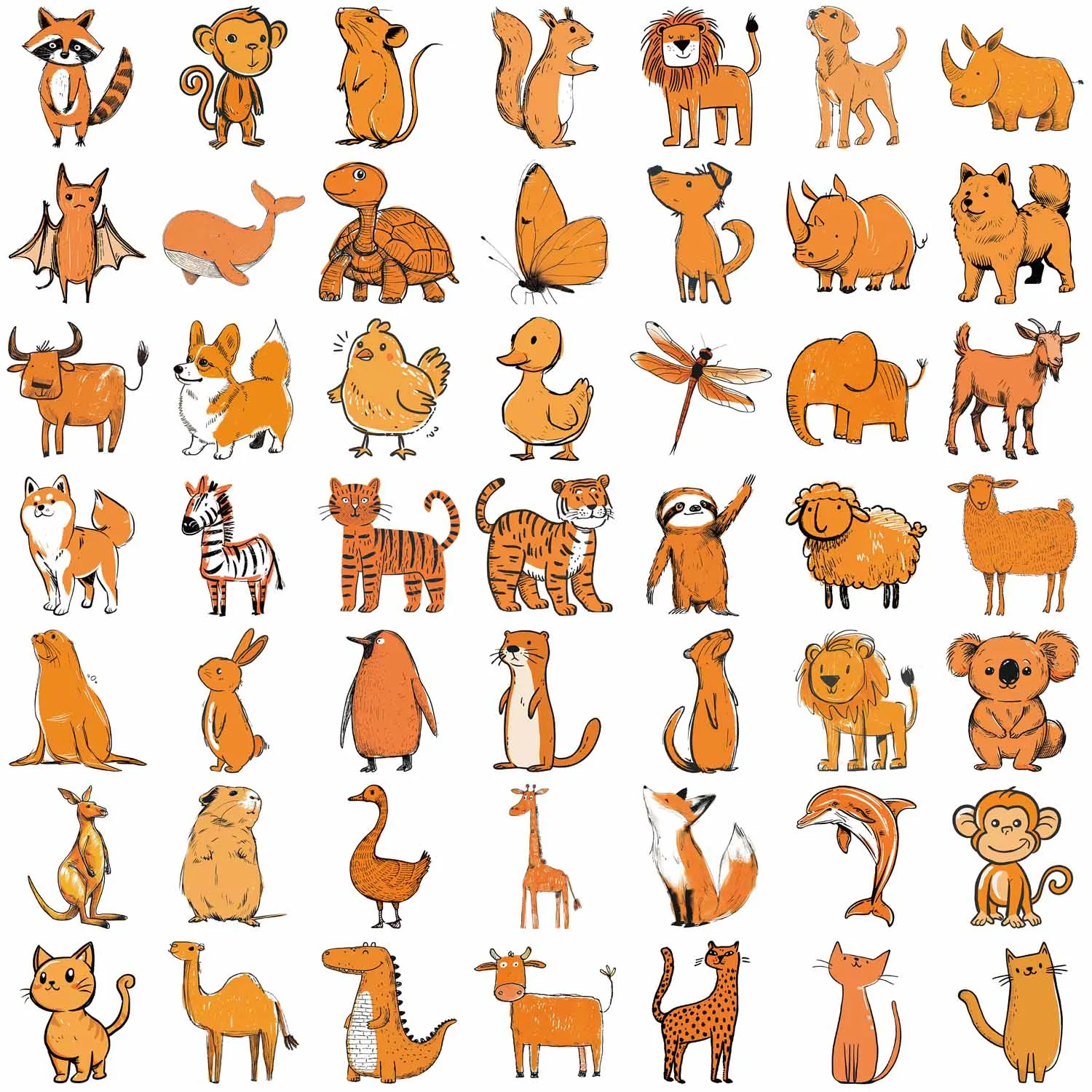 50PCS Kawaii Animal Pets Orange Cat Graffiti Stickers Aesthetic Dog Bear House Scrapbook Stationery Refrigerator Sticker Decal