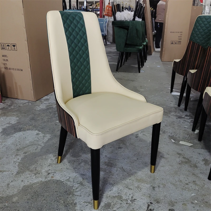 

Light luxury high-end ebony wood grain solid wood chair soft bag backrest dining chair home hotel box restaurant chair leather P