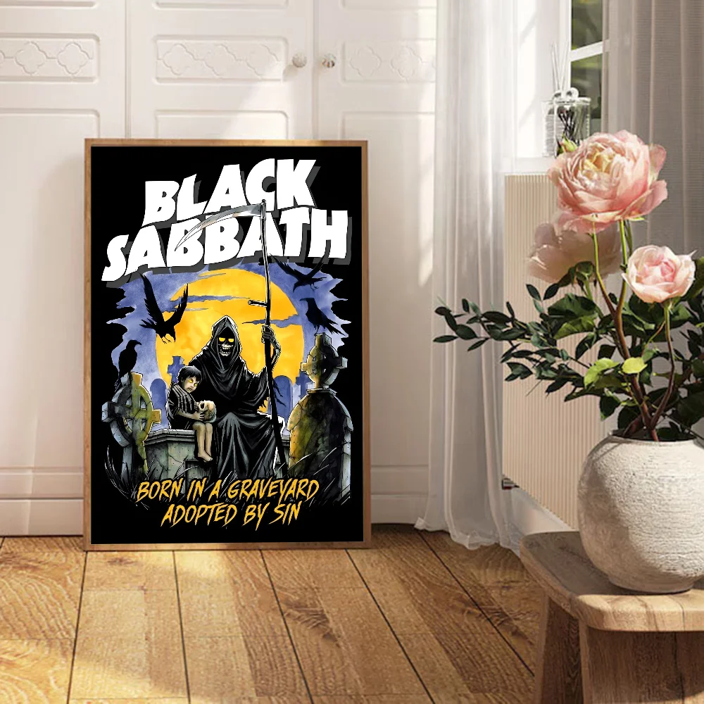 B-Black S-Sabbath Band Movie Sticky Posters Fancy Wall Sticker For Living Room Bar Decoration Vintage Decorative Painting