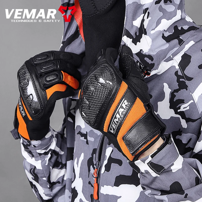 

VEMAR Motorbike Leather Fiber Shell Protect Men's Summer Gloves Motorcycle Racing Off Road Anti-Skid Cycling Riding Guantes Moto