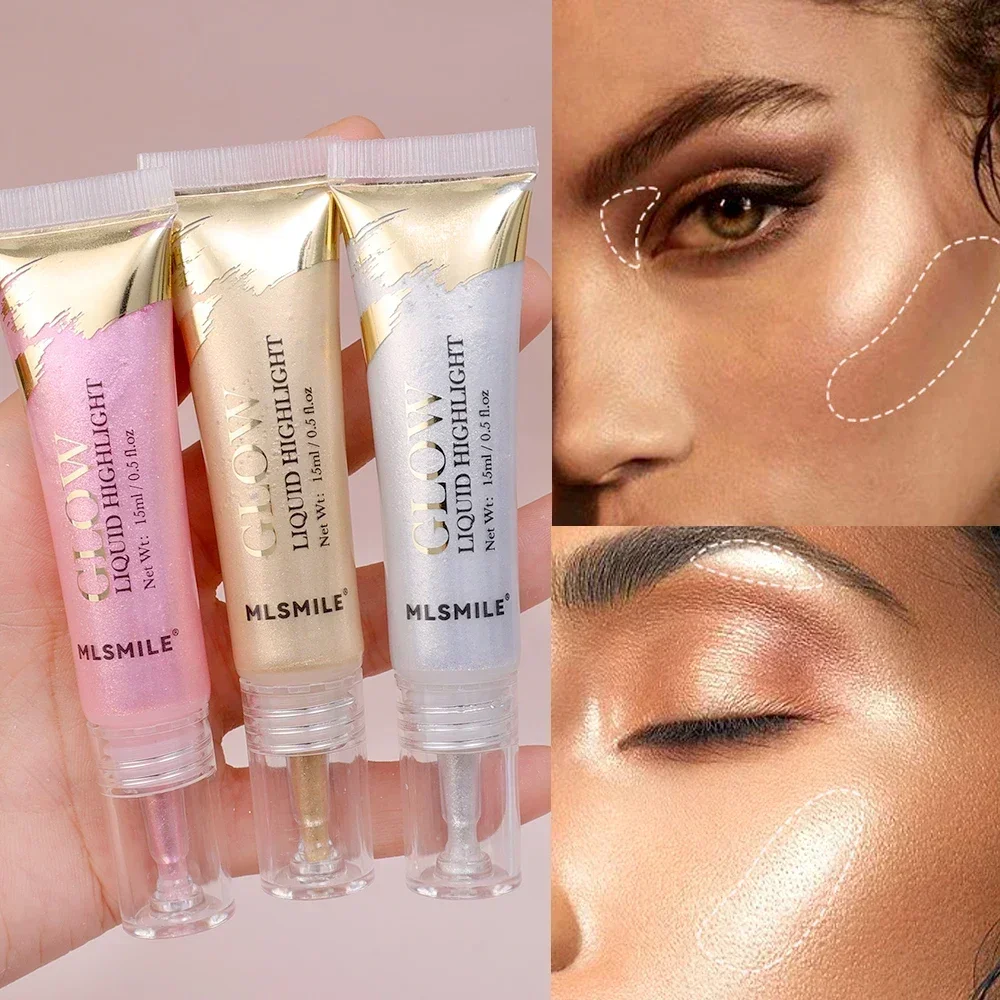 Glitter Highlighter Liquid Pearlescent Waterproof Longlasting Brightening Liquid Highlighter Stick Eyes Face Makeup Cosmetics