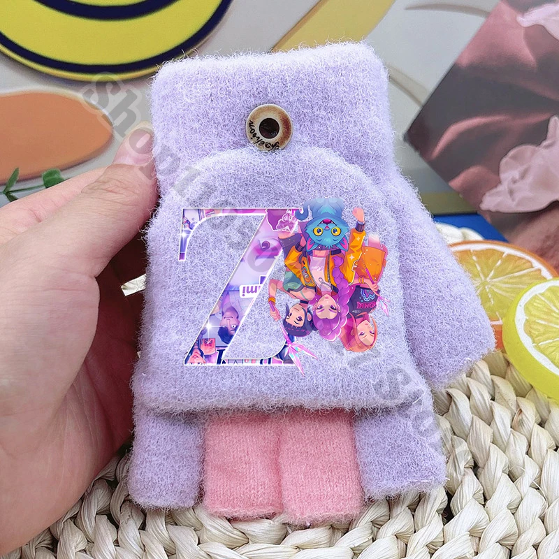 KPop شيطان الصيادين الفتيات لطيف أصابع قفازات الأطفال الشتاء عارضة الدافئة اكسسوارات الاطفال الكرتون قفاز أنيمي أفخم القفازات