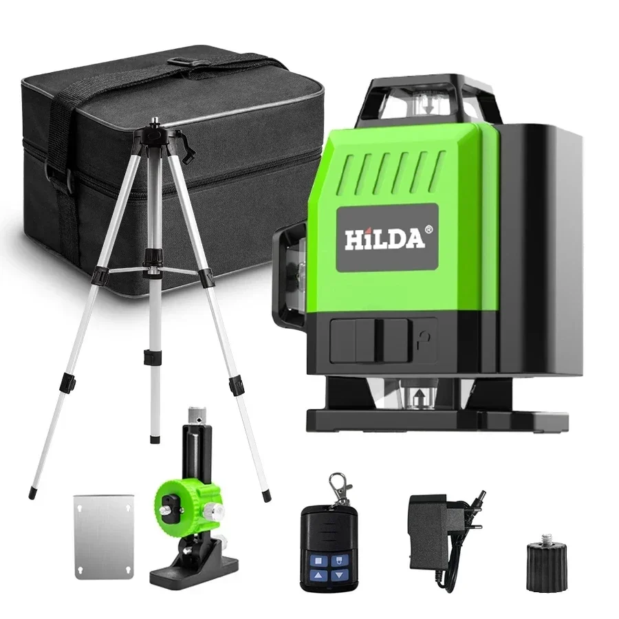 HILDA 12/16 Lines 3/4D Laser Level Level Self-Leveling 360 Horizontal And Vertical Cross Super Powerful Green Laser Level