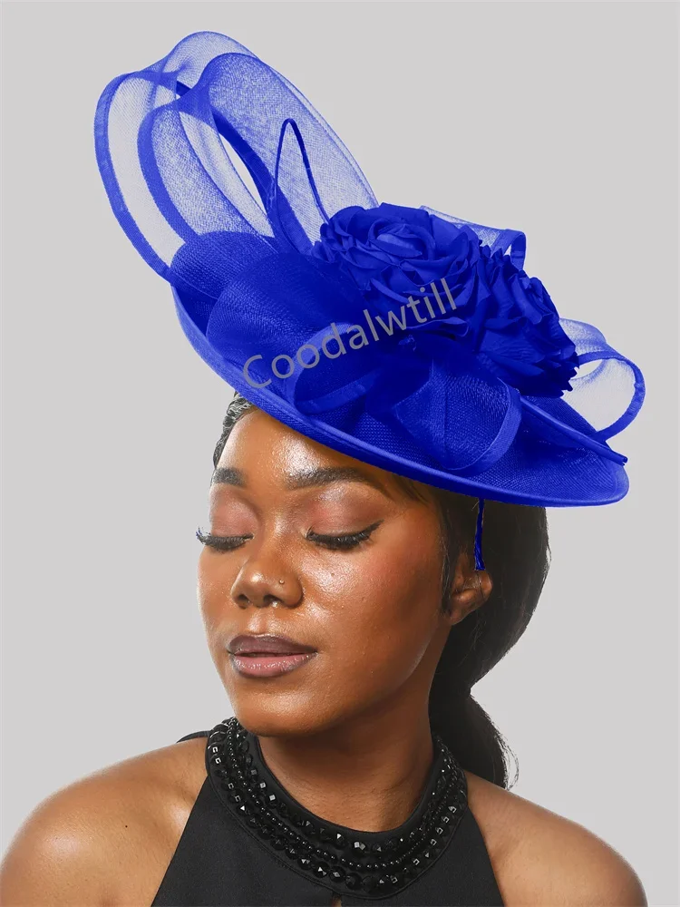 Yellow Party Fascinator Hat Women Elegant Church Headwear Bride Wedding Hair Accessories Kentucky Derby Pillbox Cap Flower