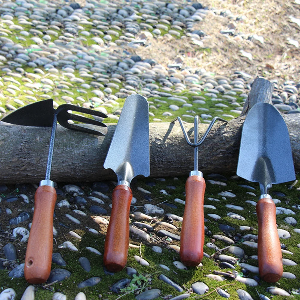 

4Pcs Garden Tools Set Iron Wood Mini Varnish Shovel Thickened Sturdy Durable Transplant Seedlings Weeding Cultivating Planting