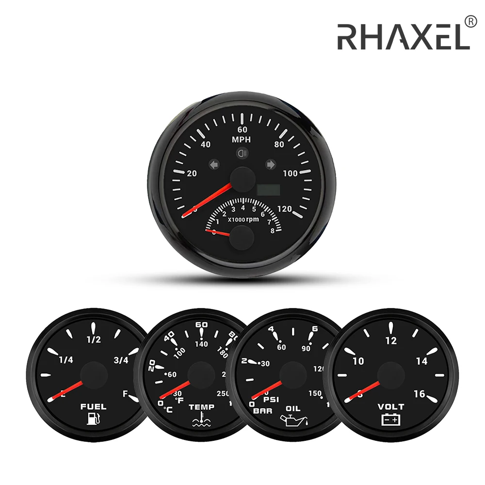 RHAXEL Gauge Kit 85mm GPS Speedometer with 8000RPM Tachometer Water Temp Oil Pressure Fuel Level 8-16V Voltmeter for Car Truck