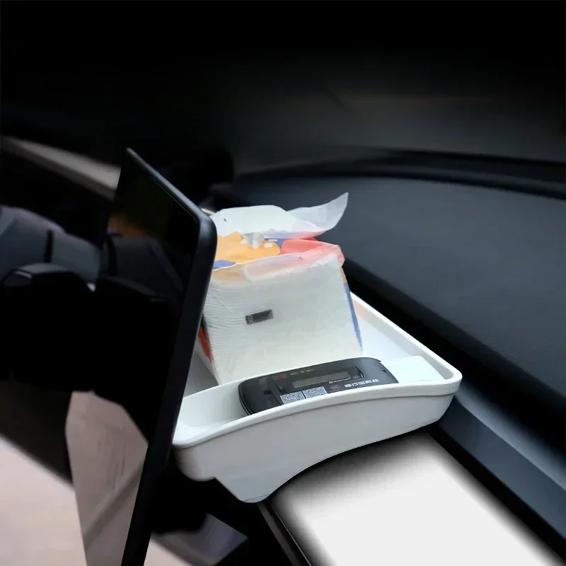 For 2024 Tesla Model 3/Y/3+ ETC Dashboard Screen Rear Storage Box Tray Tissue Box Support Organizer Interior Car Accessories