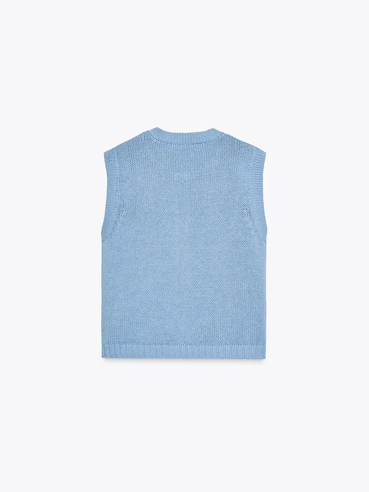 

Новое весеннее поступление, женский универсальный вязаный жилет с ромбовидным узором, круглая майка Ne Svel, майка для поездок на работу, обычная длина