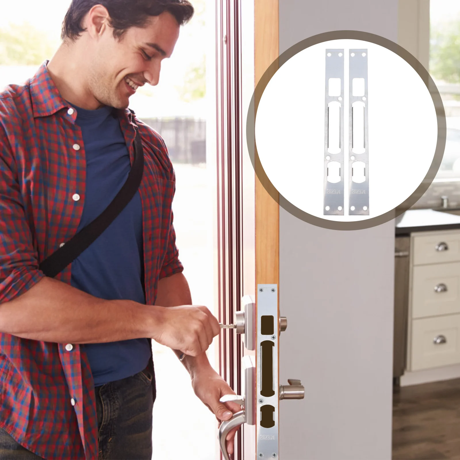 

6Pcs Metal Door Security Plate Iron Door Strike Reinforcement Kit Frame Repair Latch Guard for Enhanced Security