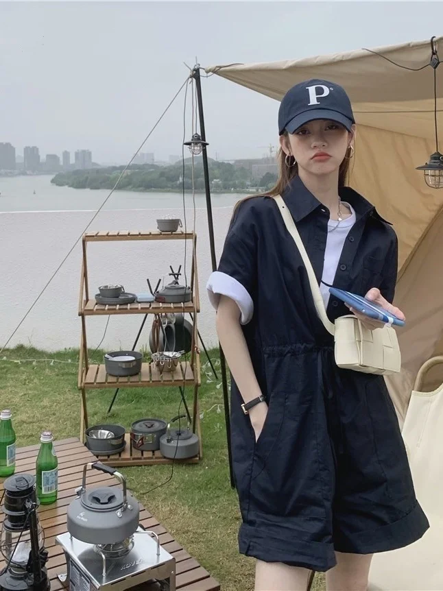 

Свободные повседневные женские джинсовые шорты с отложным воротником, летний рабочий костюм, шорты с высокой талией, розовые