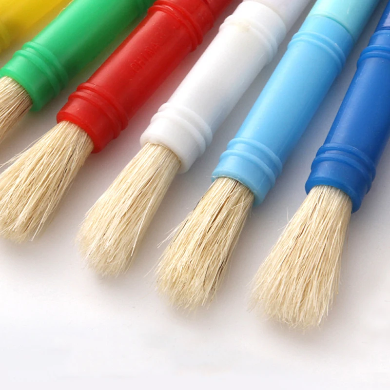 10pcs Round Children Hog Bristle Tempera Paint Brush Set Fun Kids Party School Student Class Craft Painting for Beginner Artist