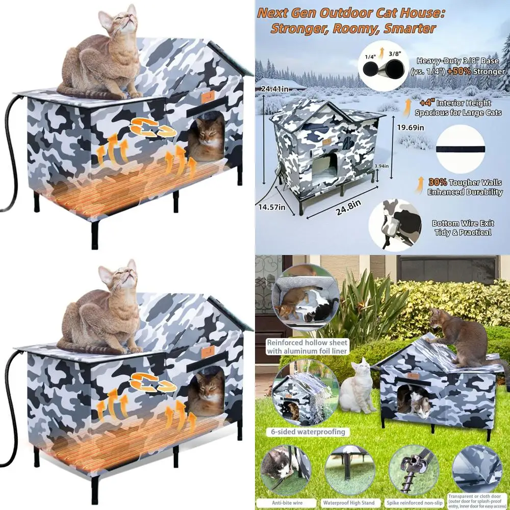 

Очень большой утепленный уличный домик для кошек с защищенным от непогоды приподнятым основанием и прочным зимним убежищем