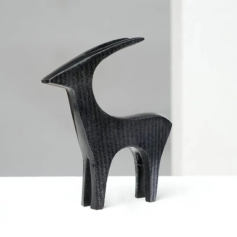 

Black Ribbed Deer Sculpture Aluminum Table Décor 6x1x6.8 Inches - Modern Stylish Home Accent for Living Room or Office